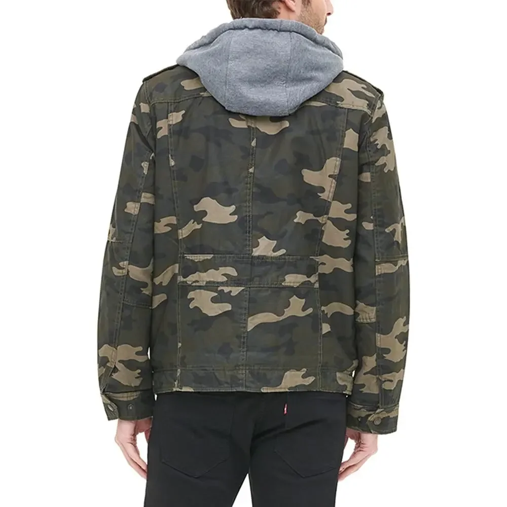 Levi's Men's Washed Cotton Hooded Military Jacket Size Small Camouflage Dickie